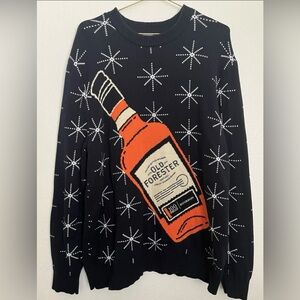 Old Forester Men’s Bourbon Pullover Black and Orange Sweater XL Crew Neck